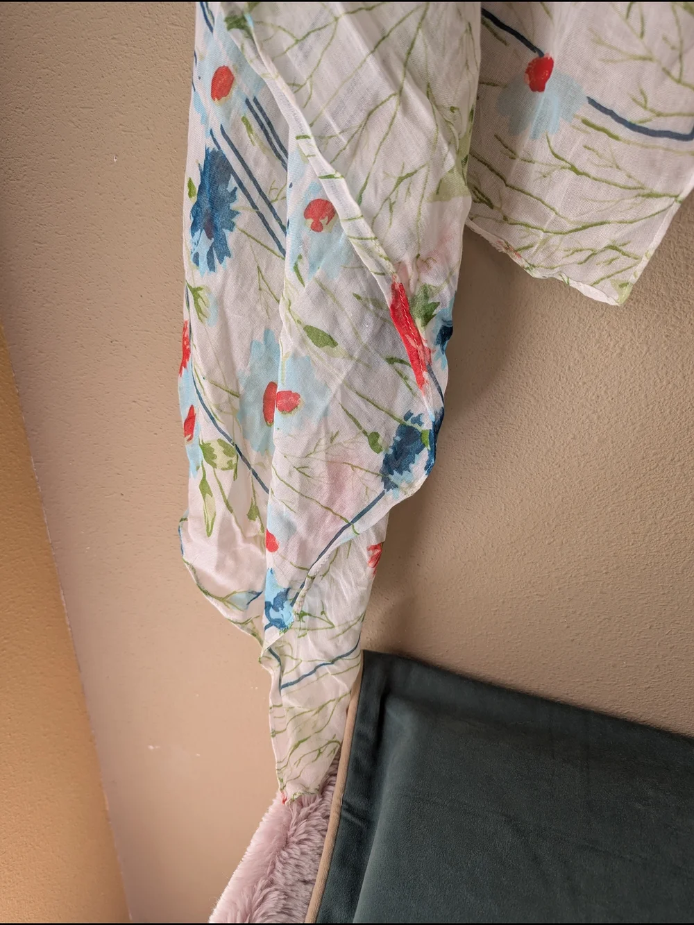 Ariat Lightweight White Floral Scarf/Wrap with Blue, Pink, and Green Accents